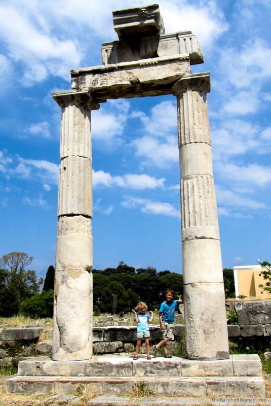 Colums standing precariously and alone at the Agora at Kos Greece